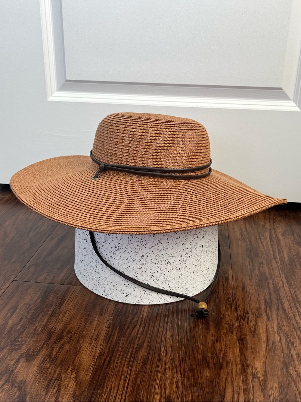 Chestnut Brown Wide-Brim Straw Sun Hat with Adjustable Chin Cord